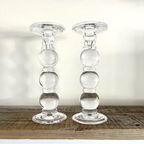 Elegant Clear Bubble Glass Candle Holders - Picture 1 of 6
